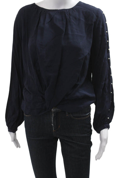 Zara Basic Womens Blouse Dark Blue Long Sleeve Round Neck Viscose Size M