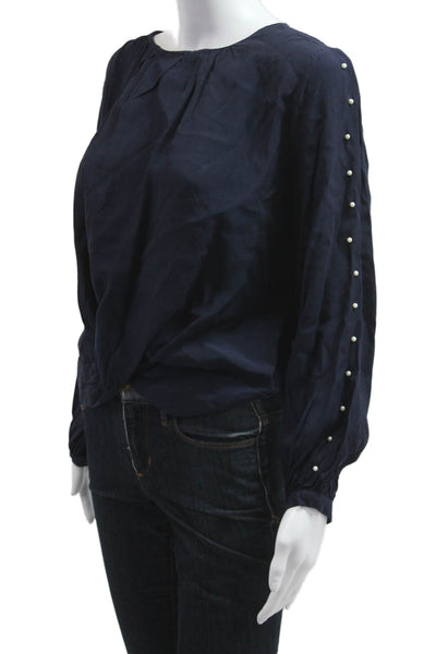 Zara Basic Womens Blouse Dark Blue Long Sleeve Round Neck Viscose Size M