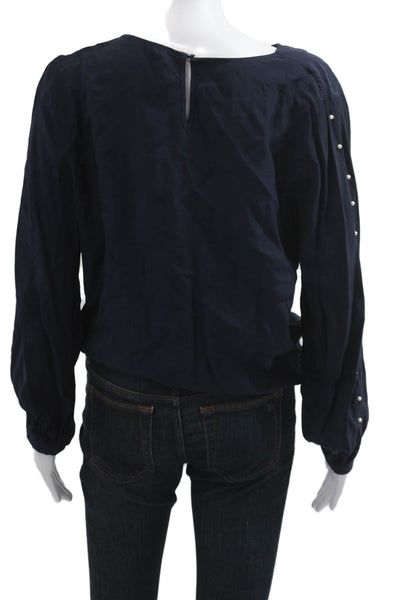 Zara Basic Womens Blouse Dark Blue Long Sleeve Round Neck Viscose Size M