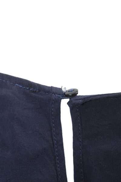 Zara Basic Womens Blouse Dark Blue Long Sleeve Round Neck Viscose Size M