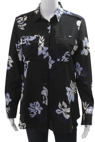 Banana Republic Women Black Floral Buttonup Polyester Long Sleeve Size S