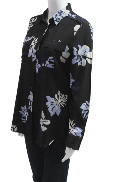 Banana Republic Women Black Floral Buttonup Polyester Long Sleeve Size S