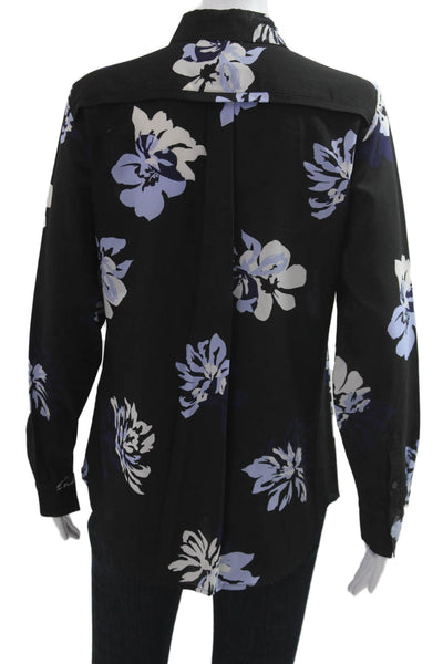 Banana Republic Women Black Floral Buttonup Polyester Long Sleeve Size S