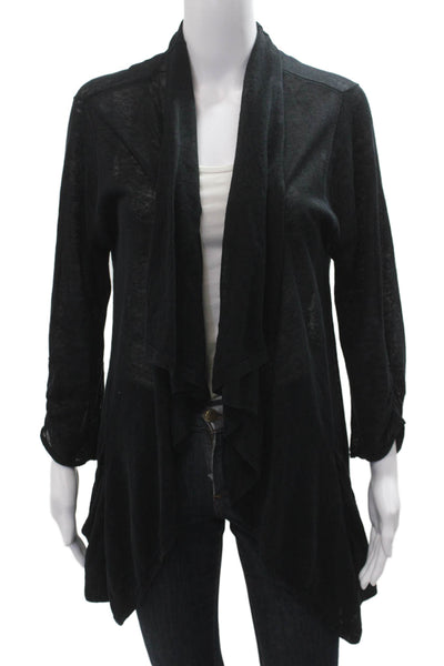 Aqua Women Cardigan Black 100% Linen Long Sleeve Bohemian Size L