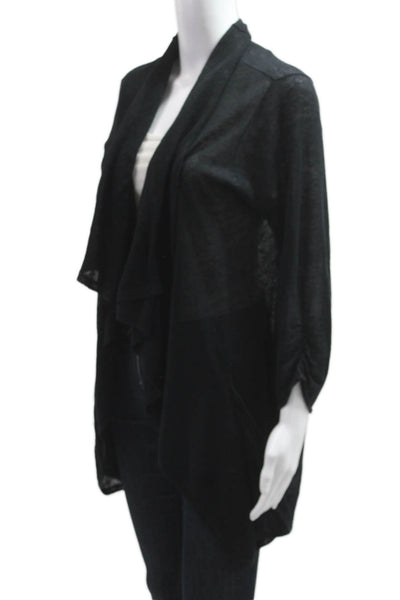 Aqua Women Cardigan Black 100% Linen Long Sleeve Bohemian Size L