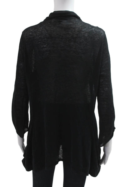 Aqua Women Cardigan Black 100% Linen Long Sleeve Bohemian Size L