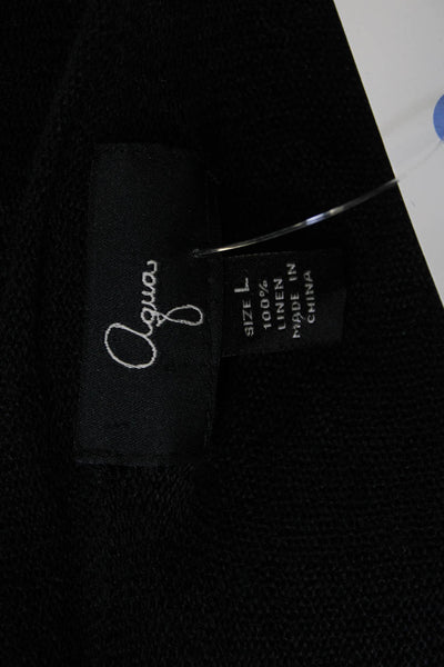 Aqua Women Cardigan Black 100% Linen Long Sleeve Bohemian Size L