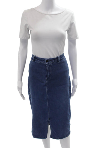 NYDJ Women Dark Blue Straight Pencil Midi Skirt Cotton Blend Size 8