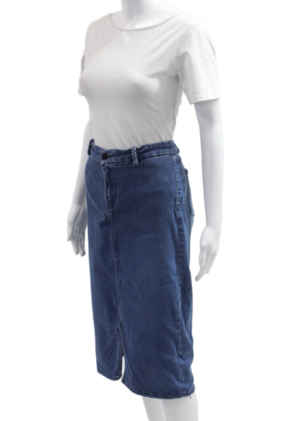 NYDJ Women Dark Blue Straight Pencil Midi Skirt Cotton Blend Size 8