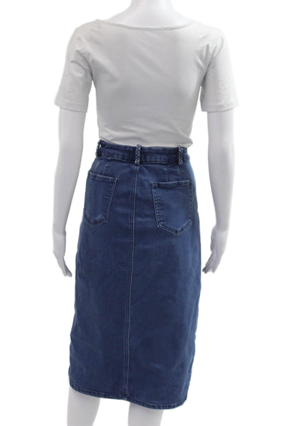 NYDJ Women Dark Blue Straight Pencil Midi Skirt Cotton Blend Size 8