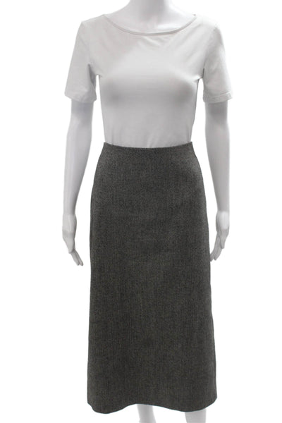 Zara Women Dark Gray Herringbone Straight Pencil Skirt Long Cotton Blend Size L