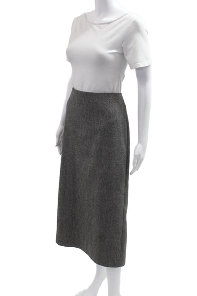 Zara Women Dark Gray Herringbone Straight Pencil Skirt Long Cotton Blend Size L