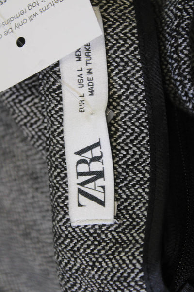 Zara Women Dark Gray Herringbone Straight Pencil Skirt Long Cotton Blend Size L