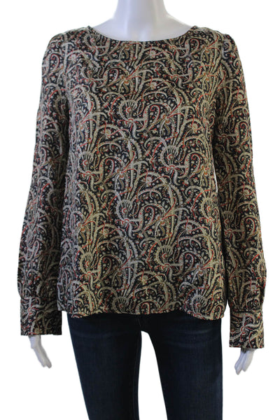 J Crew Women Beige Silk Paisley Long Sleeve Blouse Size 4