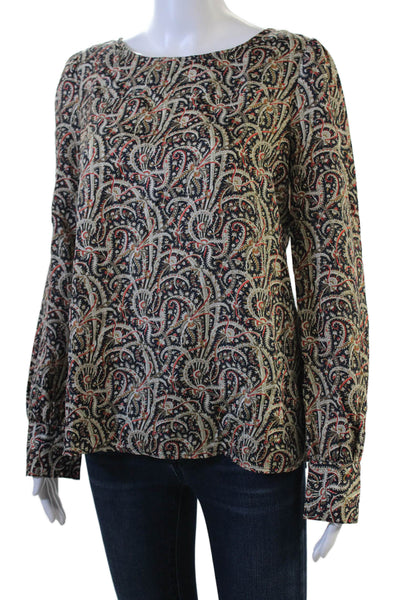J Crew Women Beige Silk Paisley Long Sleeve Blouse Size 4