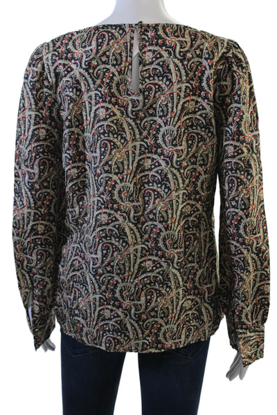 J Crew Women Beige Silk Paisley Long Sleeve Blouse Size 4