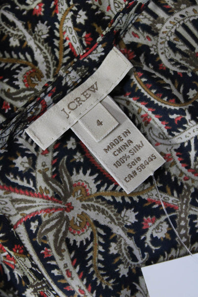 J Crew Women Beige Silk Paisley Long Sleeve Blouse Size 4