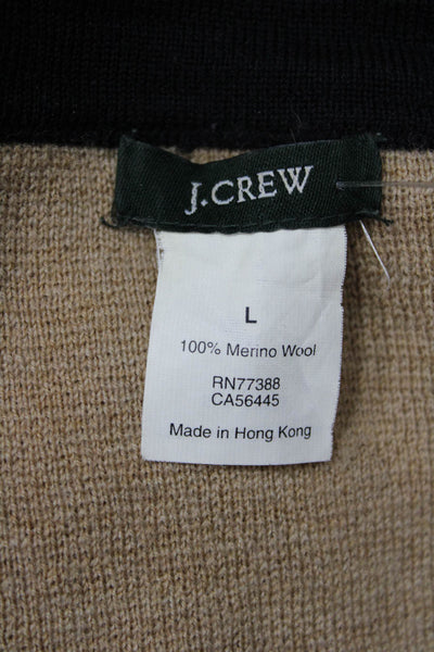J Crew Women Cardigan Beige Merino Wool Button Round Neck 3/4 Sleeve Size L