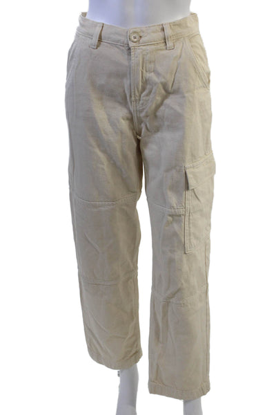 MNG Unisex Cargo Khakis Beige High Rise 100% Cotton Button Size 2