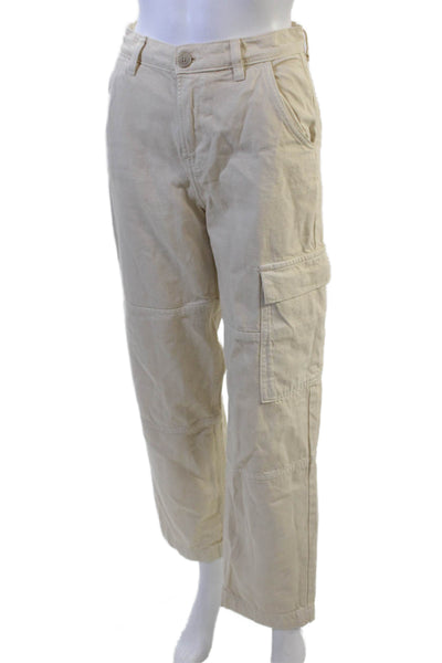 MNG Unisex Cargo Khakis Beige High Rise 100% Cotton Button Size 2