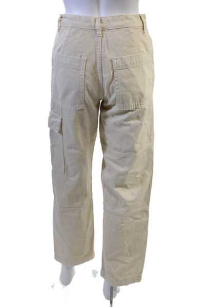 MNG Unisex Cargo Khakis Beige High Rise 100% Cotton Button Size 2