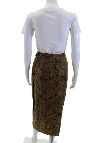 DKNY Women Silk Paisley Wrap Pencil Skirt Brown Size 2