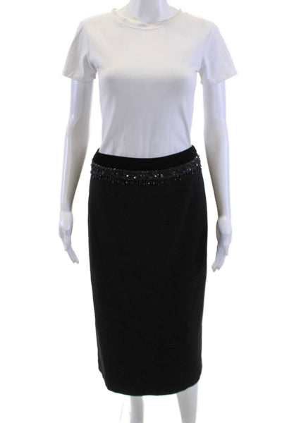 Saks Fifth Avenue Womens Black Wool Pencil Skirt Beaded Straight Size 10