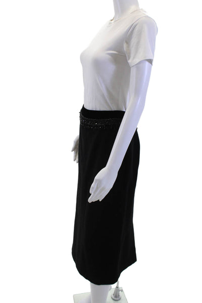 Saks Fifth Avenue Womens Black Wool Pencil Skirt Beaded Straight Size 10