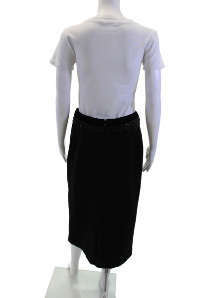 Saks Fifth Avenue Womens Black Wool Pencil Skirt Beaded Straight Size 10