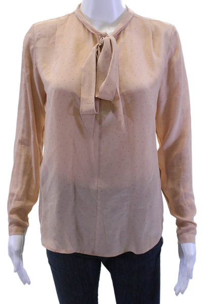 Club Monaco Women Silk Polka Dot Tie Neck Blouse Long Sleeve Size XS Petite