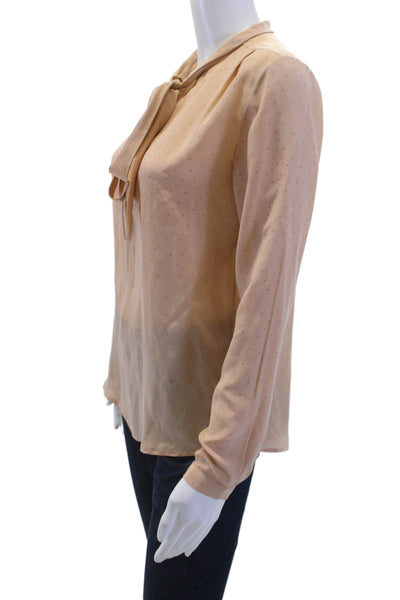 Club Monaco Women Silk Polka Dot Tie Neck Blouse Long Sleeve Size XS Petite
