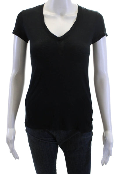 Firth Womens Black V-Neck Short Sleeve Basic T-Shirt Modal Cashmere Size M
