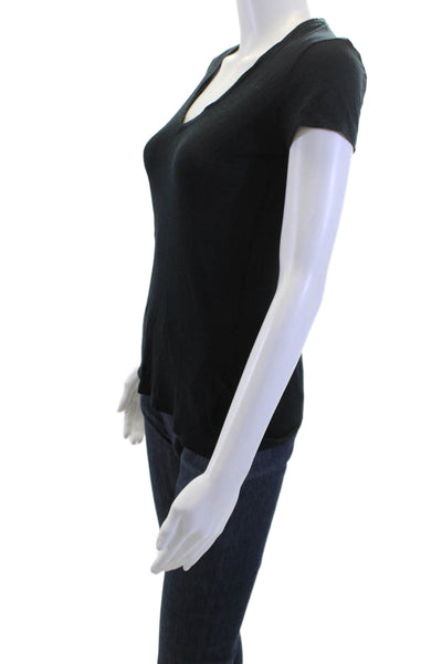 Firth Womens Black V-Neck Short Sleeve Basic T-Shirt Modal Cashmere Size M