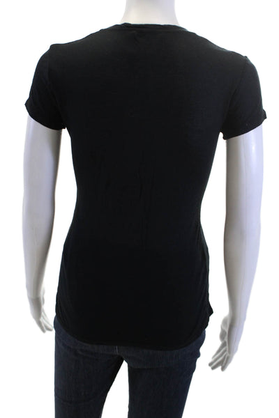 Firth Womens Black V-Neck Short Sleeve Basic T-Shirt Modal Cashmere Size M