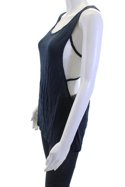 Koral Women Basic Tank Dark Blue Tencel Round Neck Sleeveless Size M