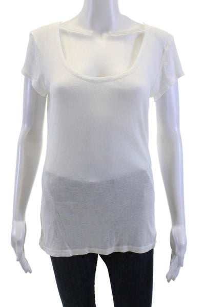 Three Dots Women Basic White Short Sleeve Round Neck T-Shirt Size M