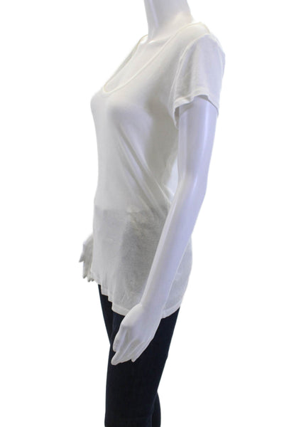 Three Dots Women Basic White Short Sleeve Round Neck T-Shirt Size M