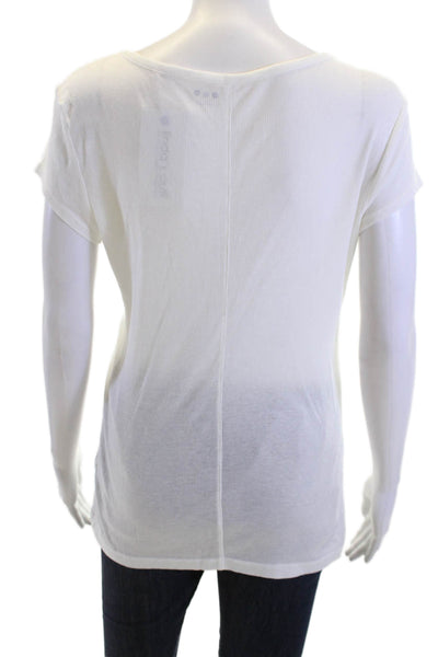 Three Dots Women Basic White Short Sleeve Round Neck T-Shirt Size M