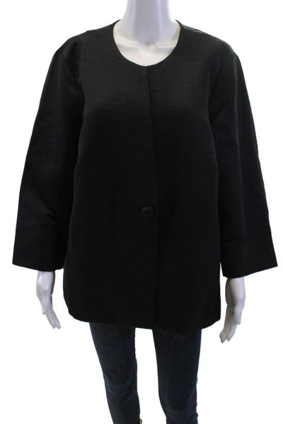 Eileen Fisher Women Classic Black Button Front Jacket Long Sleeve Size 1X
