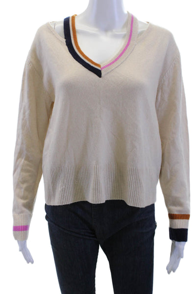 Monrow Unisex Pullover Sweater Beige V-Neck Wool Cashmere Long Sleeve Size S