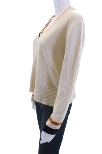 Monrow Unisex Pullover Sweater Beige V-Neck Wool Cashmere Long Sleeve Size S
