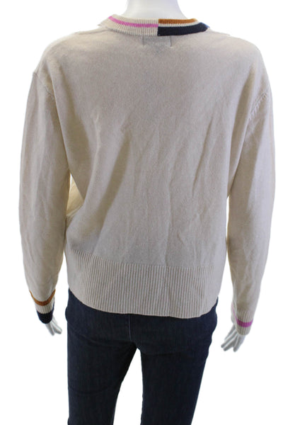 Monrow Unisex Pullover Sweater Beige V-Neck Wool Cashmere Long Sleeve Size S