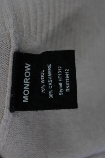 Monrow Unisex Pullover Sweater Beige V-Neck Wool Cashmere Long Sleeve Size S