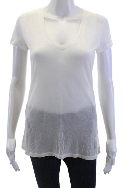 Firth Women White V-Neck Basic T-Shirt Short Sleeve Modal Cashmere Size M