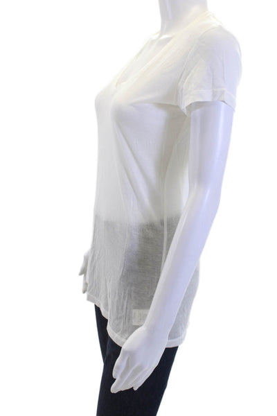 Firth Women White V-Neck Basic T-Shirt Short Sleeve Modal Cashmere Size M