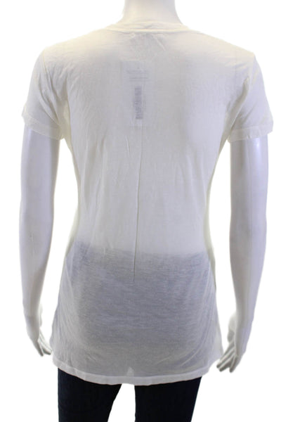 Firth Women White V-Neck Basic T-Shirt Short Sleeve Modal Cashmere Size M