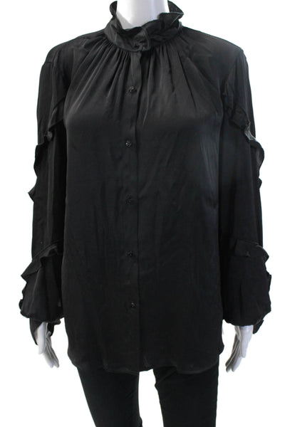 Bailey 44 Women Black High Neck Long Sleeve Button Up Blouse Polyester Size L