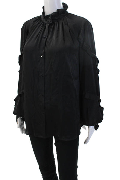Bailey 44 Women Black High Neck Long Sleeve Button Up Blouse Polyester Size L