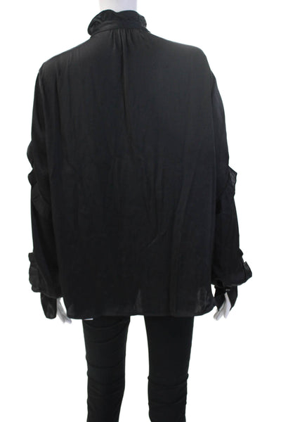 Bailey 44 Women Black High Neck Long Sleeve Button Up Blouse Polyester Size L