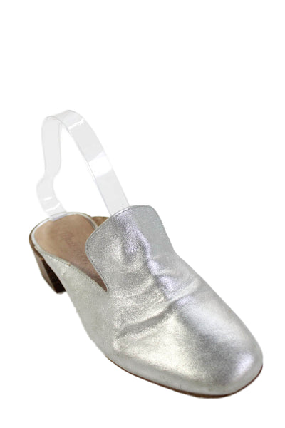 Madewell Womens Leather Slide On Mule Pumps Silver Size 6